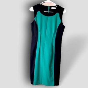 Calvin Klein Blue and Black Midi Sheath Dress